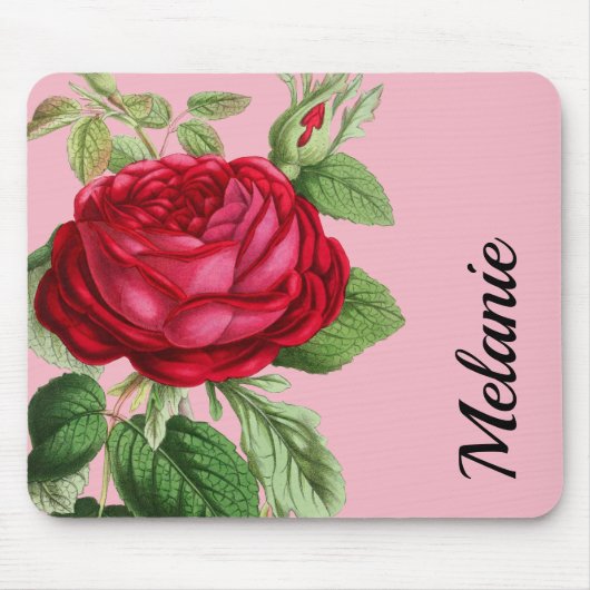 Vintage Rote Rose mit Ihrem Namen Mousepad (Vorne)