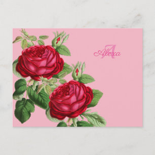 Vintage Rote Rose mit Ihrem Namen Postkarte