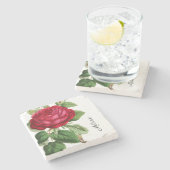 Vintage Rote Rose mit Ihrem Namen Steinuntersetzer (Seitenansicht)