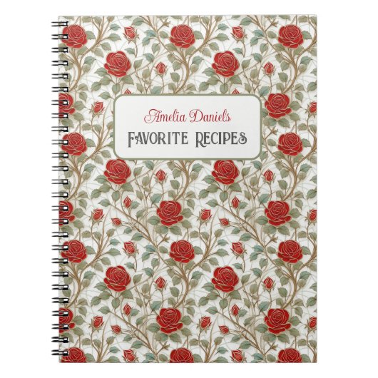 Vintage Rote Rose Personalisiert Rezept Notebook Notizblock (Vorderseite)