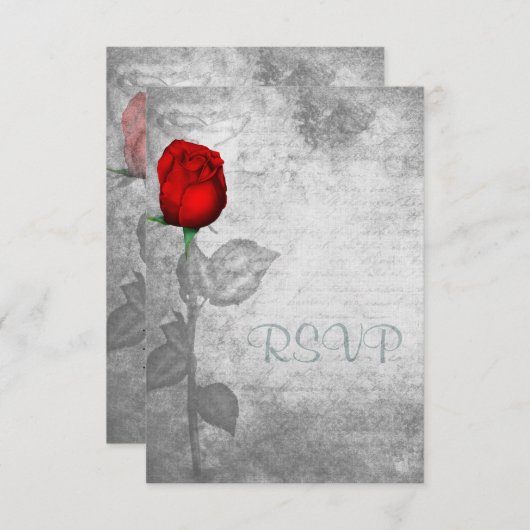 Vintage Rote Rose RSVP Karte (Vorne/Hinten)