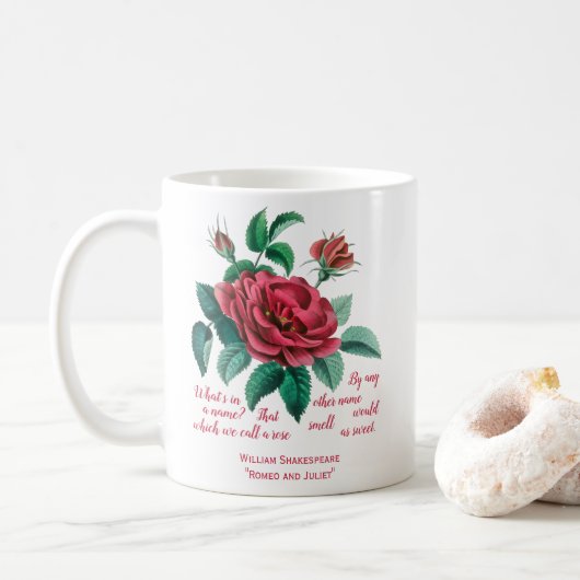 Vintage Rote Rose Shakespeare "Romeo und Julia" Kaffeetasse (Mit Donut)