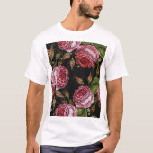 Vintage Rote Rose Stickereimuster T-Shirt (Vorderseite)