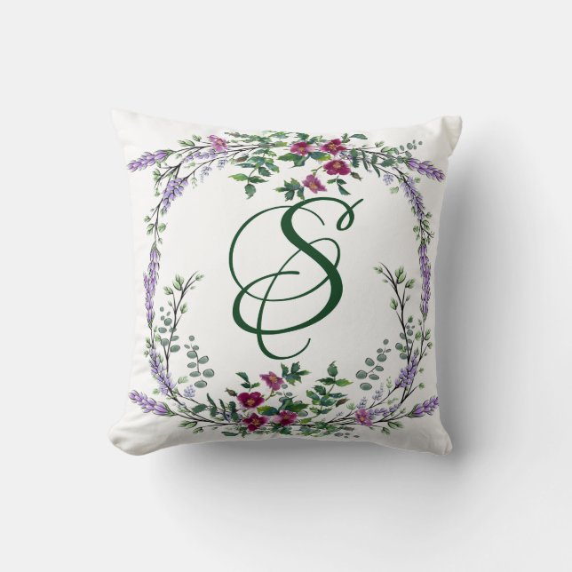 Vintage Rote Rose und Eukalyptus Kissen (Vorderseite)