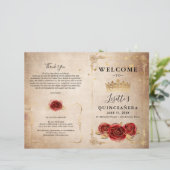 Vintage Rote Rose und Gold-Quinceanera-Programm (Stehend Vorderseite)