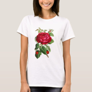 Vintage Rote Rose und Ladybugs T-Shirt