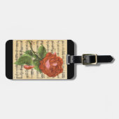 Vintage Rote Rose und Musik Gepäckanhänger (Vorderseite horizontal)