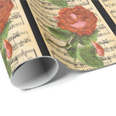 Vintage Rote Rose und Musik Geschenkpapier (Rolleneckpunkt)