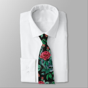 Vintage Rote Rose und Schlangenmuster Krawatte
