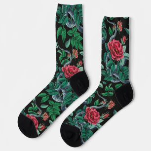 Vintage Rote Rose und Schlangenmuster Socken