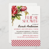 Vintage Rote Rose- und Streifenmuster - Einladung (Vorne/Hinten)