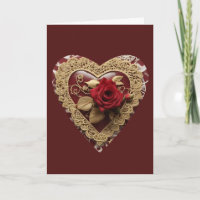 Vintage Rote Rose Valentinstag Herzkarte
