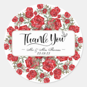 Vintage-Rote-Rosen-Aquarell-Blumen-Dankeskarten Runder Aufkleber