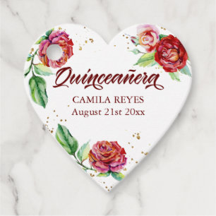 Vintage Rote Rosen Aquarellblume Quinceanera Geschenkanhänger