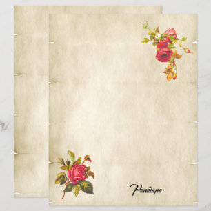 Vintage Rote Rosen auf Papier- und Namensstationer