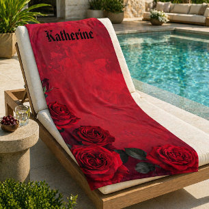 Vintage Rote Rosen Benutzerdefinierter Name Strandtuch