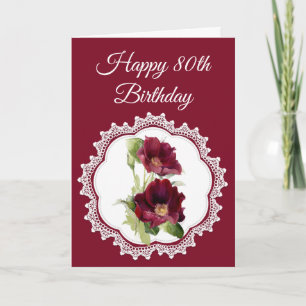 Vintage Rote Rosen Blume 80. Geburtstag Karte