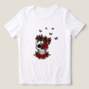 Vintage rote Rosen Blumen und Schmetterling-Schäde Tri-Blend Shirt