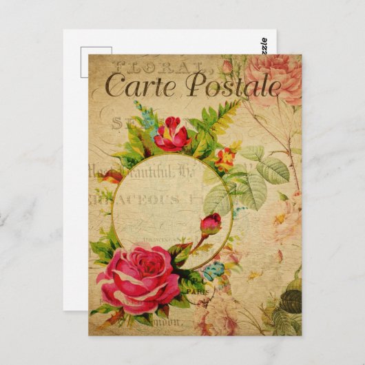 Vintage Rote Rosen Blumenzucht Französisch Postkarte (Vorne/Hinten)