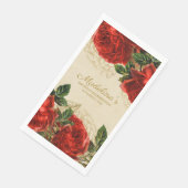 Vintage Rote Rosen Champagne Tan Feierlicher Gebur Serviette (Ecke)