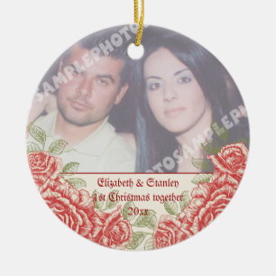 Vintage Rote Rosen Coupels erstes Weihnachtsfest-F Keramikornament