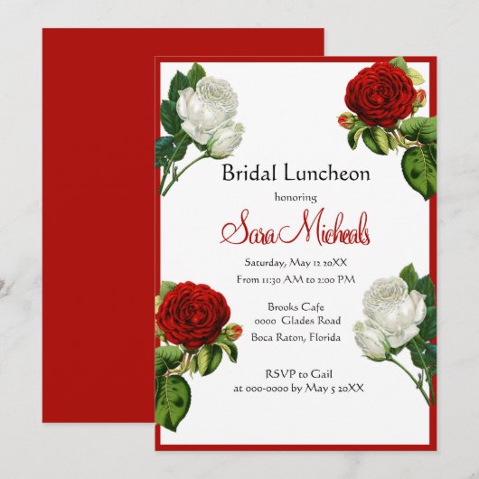 Vintage Rote Rosen Einladung (Vorne/Hinten)