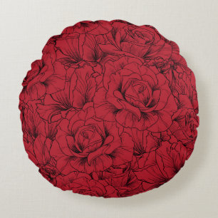 Vintage Rote Rosen Elegante Rundes Kissen