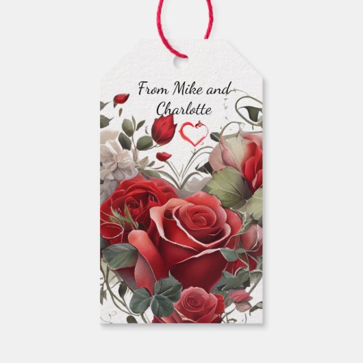 Vintage Rote Rosen Geschenkanhänger (Rückseite)