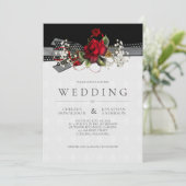 Vintage Rote Rosen Gipskraut Ribbons Hochzeit Ankündigung (Stehend Vorderseite)