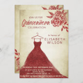 Vintage rote Rosen glänzen Kleid Quinceañera Einladung (Vorne/Hinten)