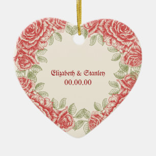Vintage rote Rosen Hochzeit Termin merken Ornament