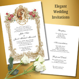 Vintage Rote Rosen Hochzeit von Maria und Joseph Einladung