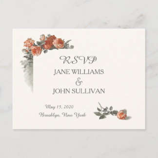 Vintage Rote Rosen Hochzeiten von RSVP-Karten Einladungspostkarte
