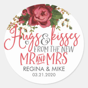Vintage Rote Rosen Hugs und Kisses Neuer Herr und  Runder Aufkleber