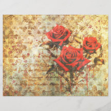 Vintage rote Rosen Junk Journal Papier - abgenutzt