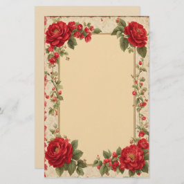 Vintage Rote Rosen mit Goldrahmen Briefpapier
