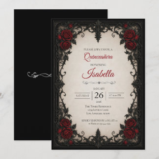 Vintage rote Rosen Quinceañera Einladung
