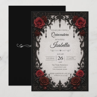 Vintage rote Rosen Quinceañera Einladung