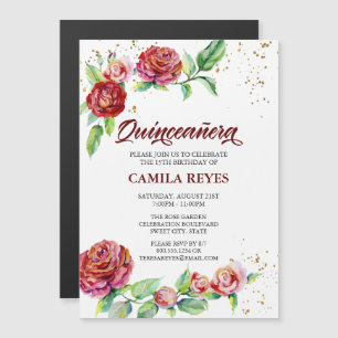 Vintage Rote Rosen Rosa Rosenknospe Blumenkohle Magneteinladung