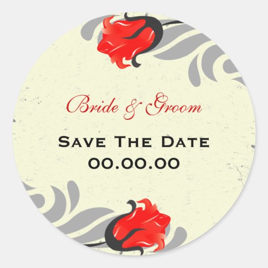Vintage Rote Rosen Save the Date Aufkleber (Vorderseite)