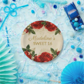 Vintage Rote Rosen Süß 16 Geburtstag Pappteller (Party)