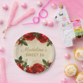 Vintage Rote Rosen Süß 16 Geburtstag Pappteller (Party)