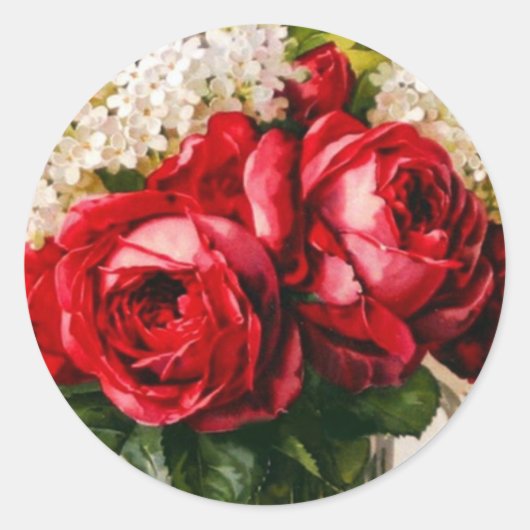 Vintage Rote Rosen und Babyatmen Runder Aufkleber (Vorderseite)