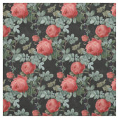 Vintage Rote Rosen und Blätter auf Schwarz Stoff (Muster)
