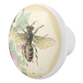 Vintage Rote Rosen und Grünpflanzen Keramikknauf