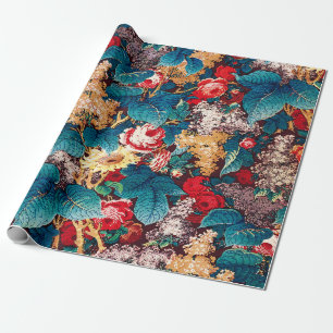 Vintage rote Rosen und lila Blumenmuster Geschenkpapier