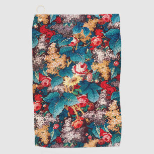 Vintage rote Rosen und lila Blumenmuster Golfhandtuch