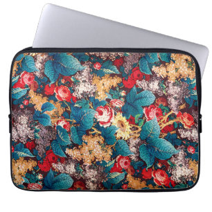 Vintage rote Rosen und lila Blumenmuster Laptopschutzhülle