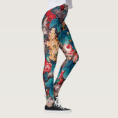 Vintage rote Rosen und lila Blumenmuster Leggings (Rechts)