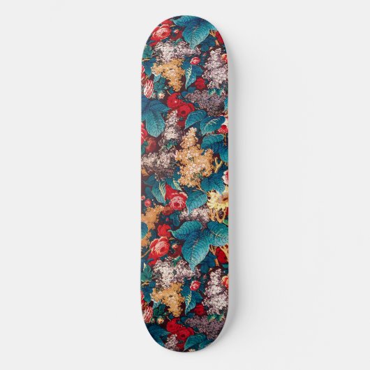 Vintage rote Rosen und lila Blumenmuster Skateboard (Vorderseite)